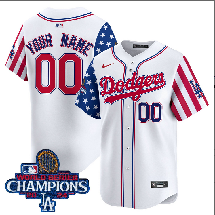 Men MLB Los Angeles Dodgers Custom American Style white 2024 World Series Champions  Limited Jersey